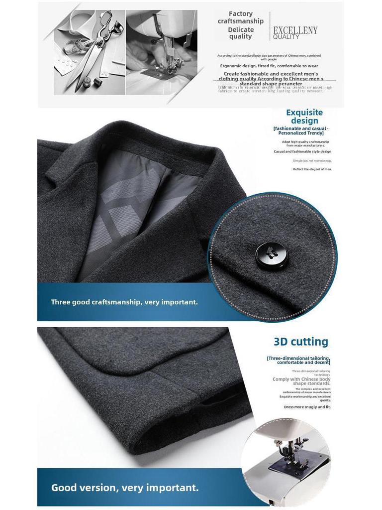 Men's Double-Breasted Cashmere Wool Overcoat & Casual Suit Set for Fall/Winter