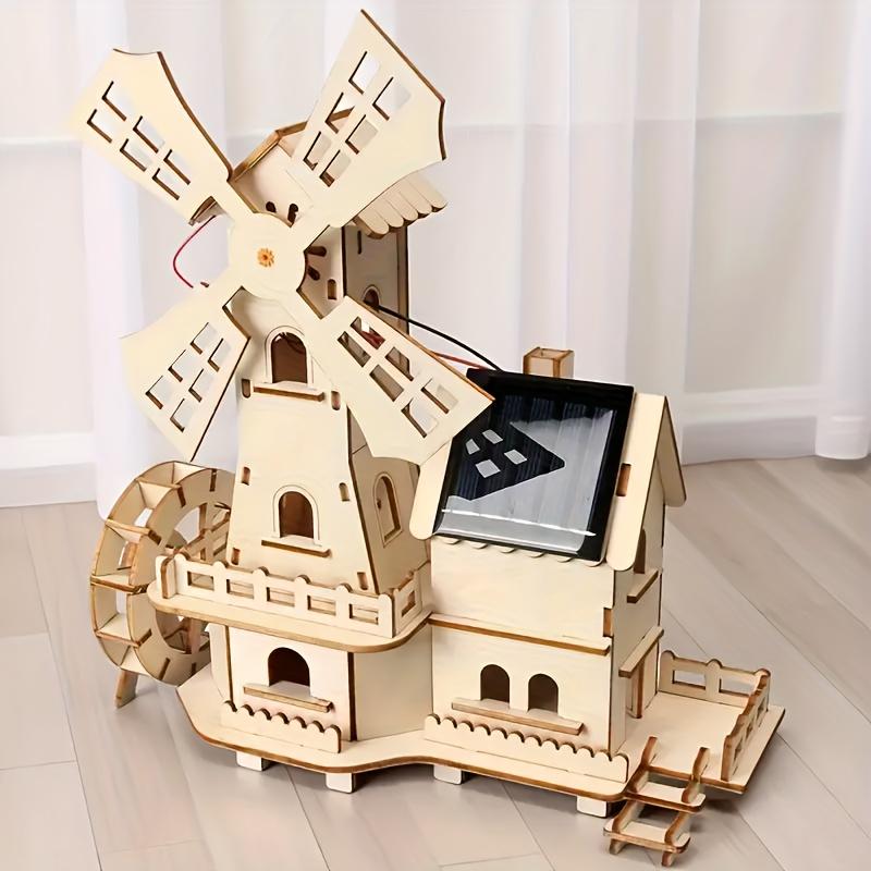 3D Solar Windmill Wooden Puzzle and Scientific Experiment Assembly Set - Wooden Puzzle Suitable for Both Men and Women
