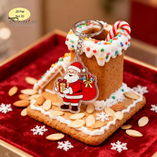 Handbags Decorative Charms Cartoon Santa Claus Acrylic Keychain, Double-sided Christmas Key Festive Car Accessories Ring, Pendant Charm for