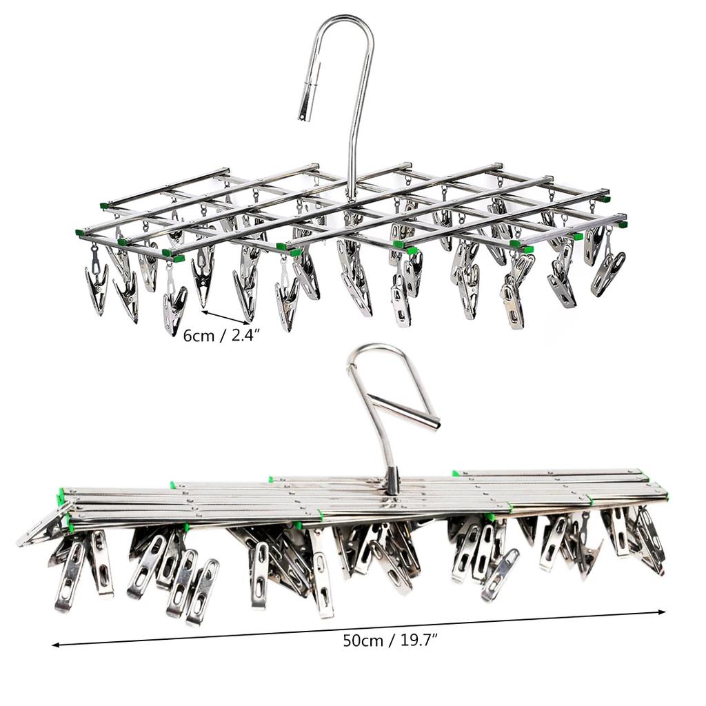 20/35 Pegs Clothes Folding Drying Hanger Stainless Steel Swivel Windproof Underwear Socks Clip Home Space Saving Drying Rack