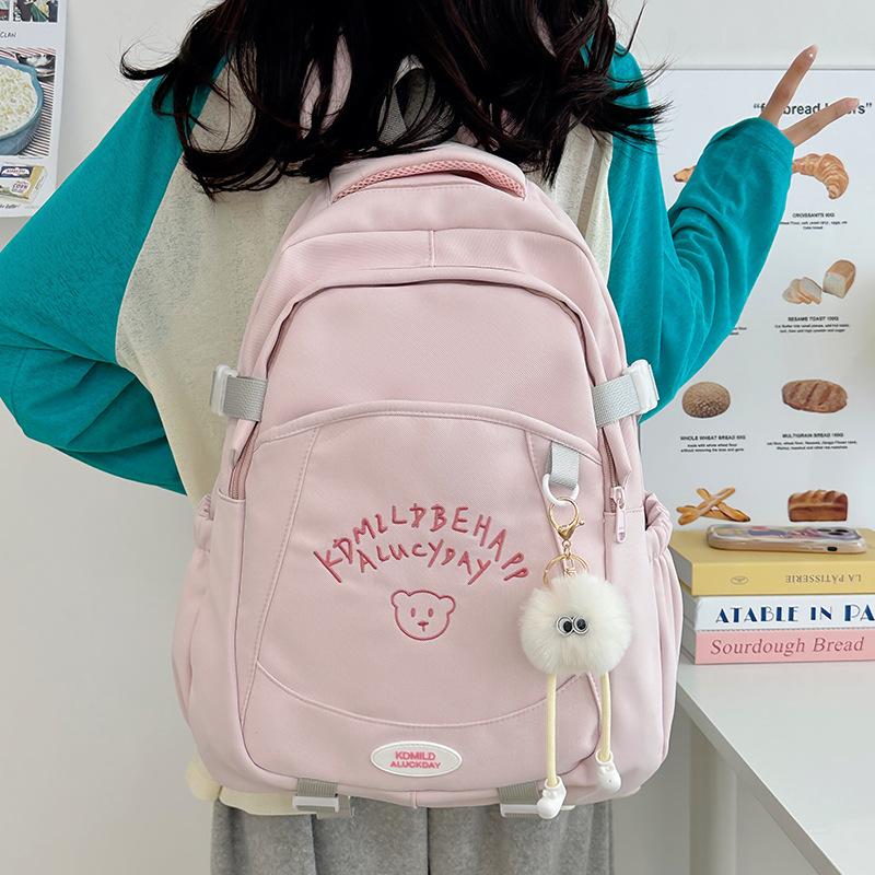 Junior High School Student Schoolbag Female Letter Backpack Commuter Solid Color Backpack
