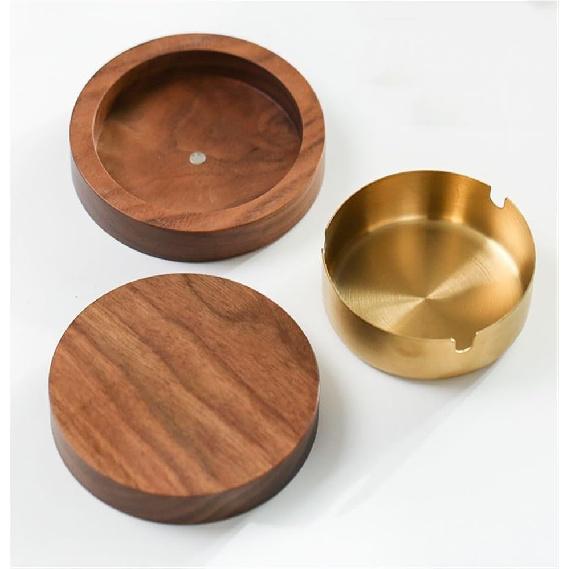 Ash Tray Walnut Wood Ashtray Detachable Stainless Steel Ashtray Round Portable Ashtray for Indoor and Outdoor Home Office Garden Etc Ash Trays
