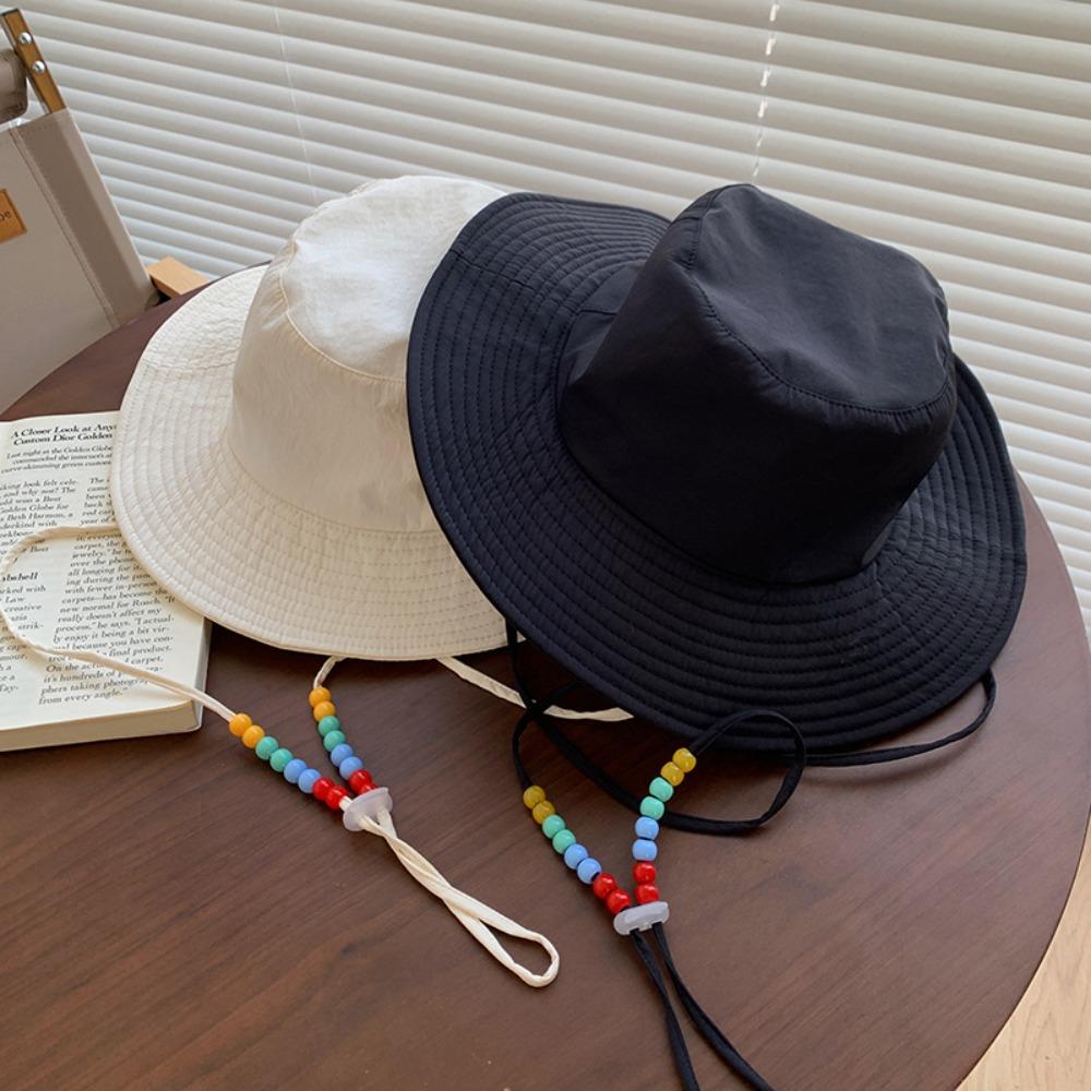 

Width Brim UV Protection With lanyard Women Cotton Bucket Hat Sun Caps Sun Fisherman Hats Cotton