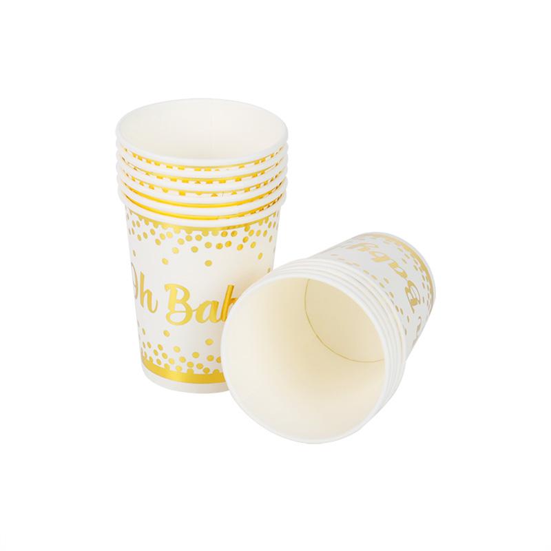 Gold Oh Baby Disposable Tableware Set Paper Plates Cups Napkins Birthday Party Decor Baby Shower Event Party Supplies