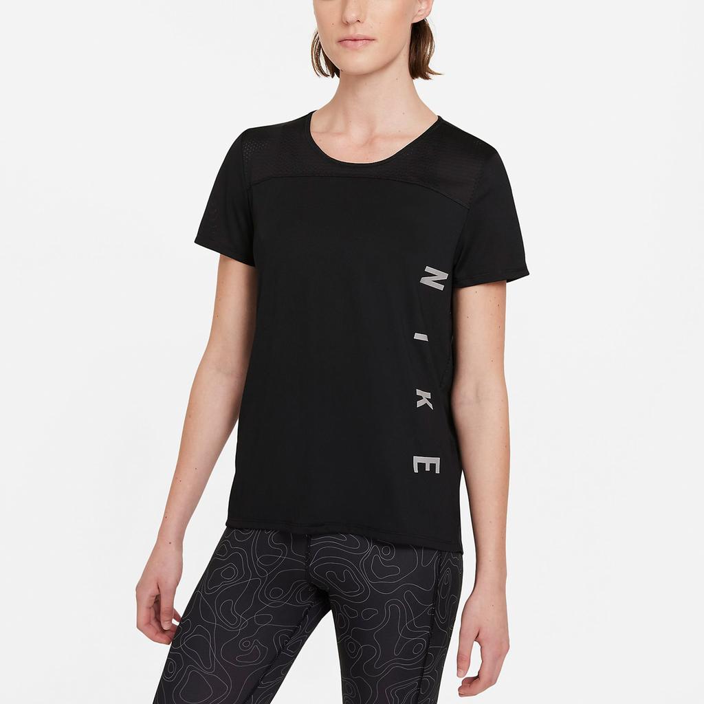 Nike Dri-FIT Reflective Logo Print Quick-Dry Breathable Sports Short-Sleeve T-Shirt Women Tops Black DA1247-010