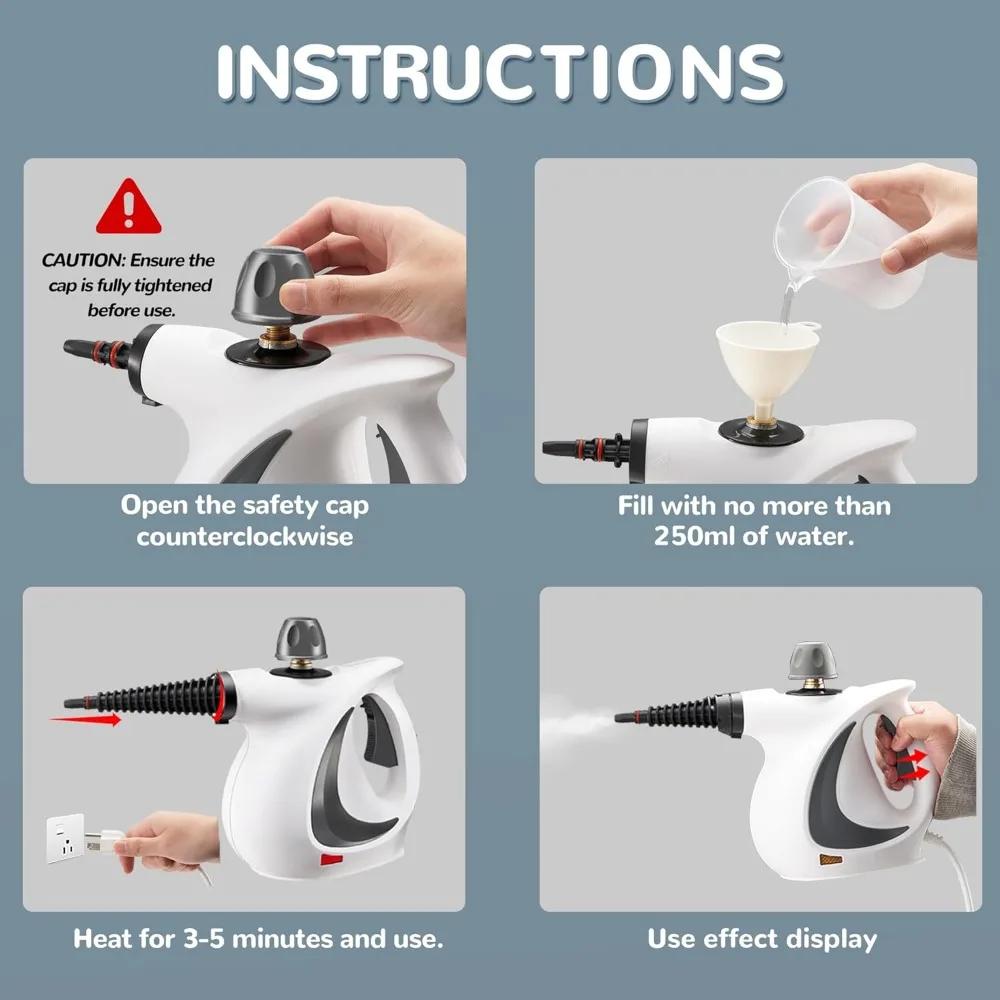 Handheld Steam Cleaner, Portable Steamer with Large Capacity,11-Piece Accessory Set for Floor, Car, Carpet, Windows Cleaning