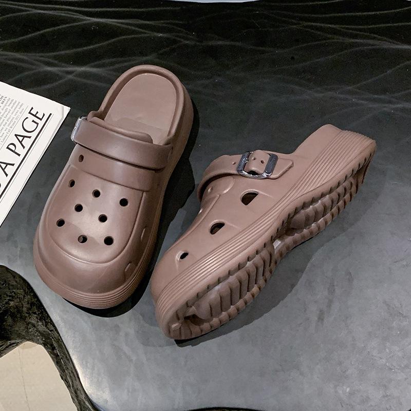 

Простые толстоподошвенные увеличивающие рост туфли с отверстиями для женской летней уличной носки, нескользящие сандалии для девочек, пляжные сандалии для дома 40-41