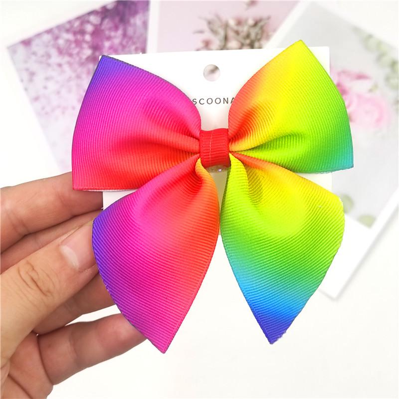 Gradient Rainbow Multicolor Bow Hair Tie & Clip for Girls and Babies