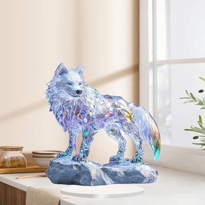 Elegant Colorful Wolf Home Tabletop Decorations, Unique Animal Decor Desktop Ornament, Screen Decoration for Living Room Desktop Housewarming Gift