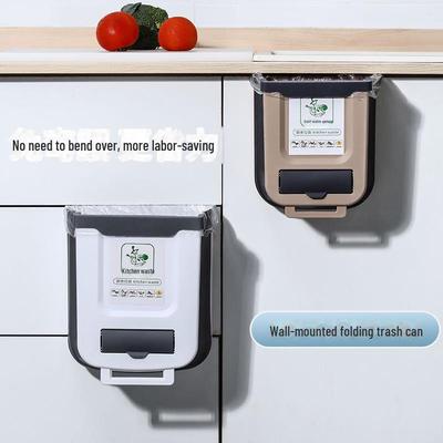 Foldable Wall-Mounted Kitchen Trash Can for Waste Sorting