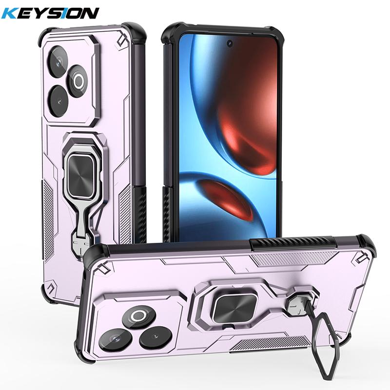 KEYSION Shockproof Armor Case for Realme GT 7 7T Silicone+PC Upright Metal Live Ring Stand Phone Cover for OPPO Realme GT 7T 5G