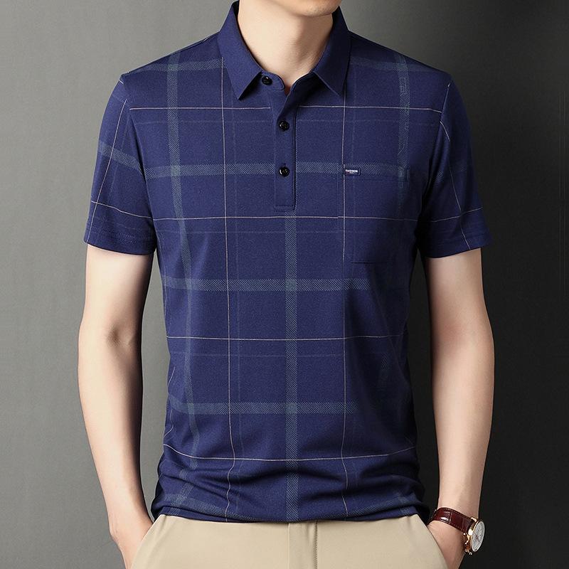 Sommer Herren Revers Kurzarm T-Shirt für junge und mittlere Männer Gestreifte Oberteile Taschenversion Dünne Halbarm Casual Herren Kurzarm