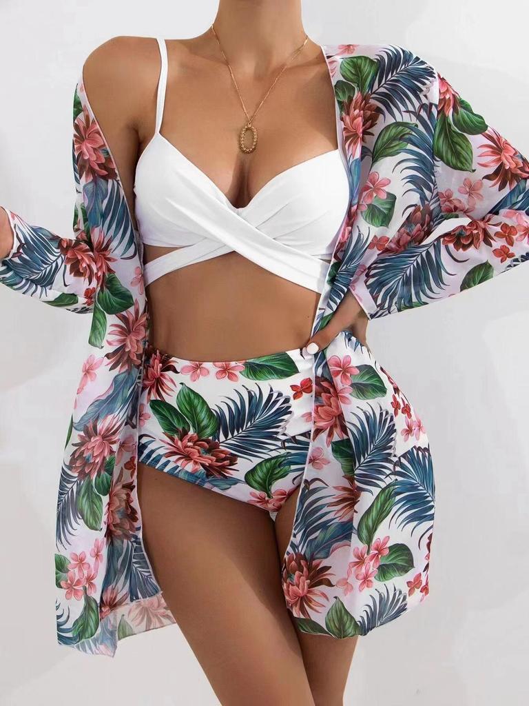 2023 Trendy Mesh Print Bikini: Sexy Push-up 3-Piece Split Swimsuit for Women