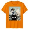 Black Cat Sea Turtle Kai Nichi Bei Yaki Japanese Art Ukiyoe Style Graphic Tee
