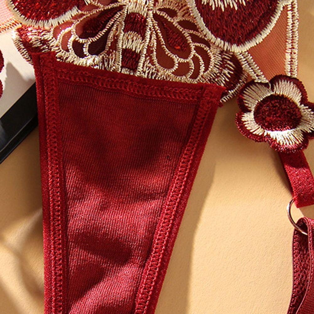 Solid Color Thong Butterfly Pattern Embroidery Underpant Sexy Underwear Women Panties Lingerie