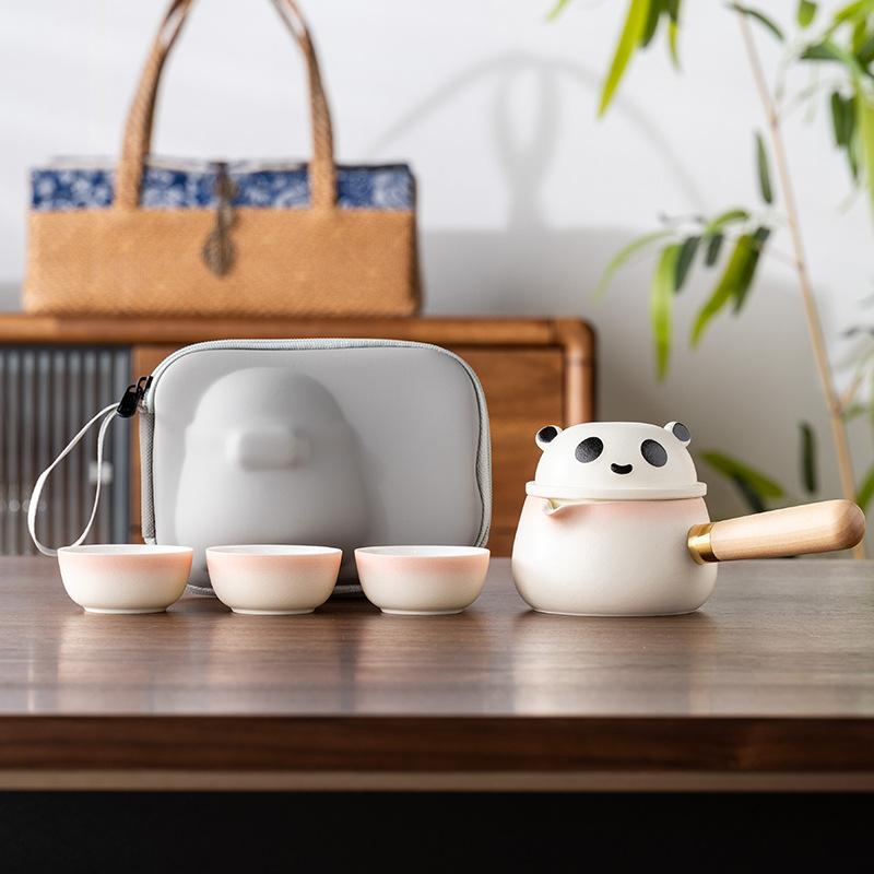 

Guochao side handle, a pot of three cups of travel tea set, light luxury, modern suet jade porcelain, business commemorative gift