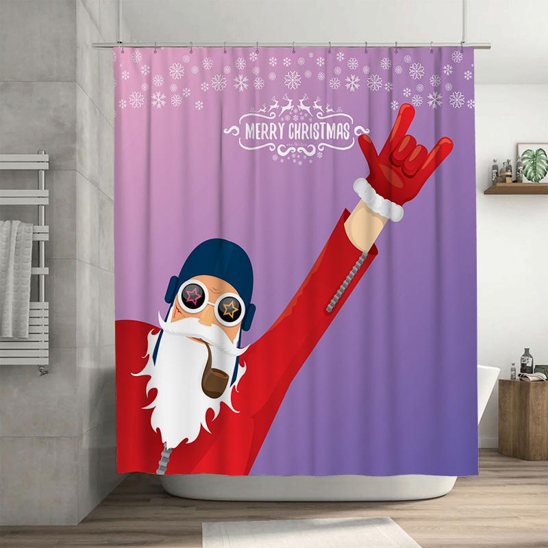 

Tu Christmas Shower Curtain Santa Claus Holiday Festive Bathroom Decor Waterproof Fabric Backdrop Holiday Home Decor Gift W60H190(CM)-1 Pcs