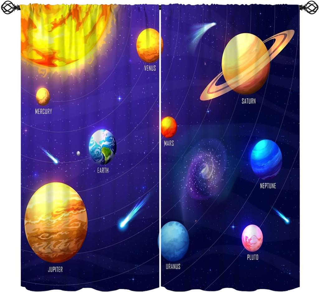 Solar System Window Curtains, Outer Space Space Astronaut Galaxy Window Treatments for Kids Boys Girls Bedroom Living Room
