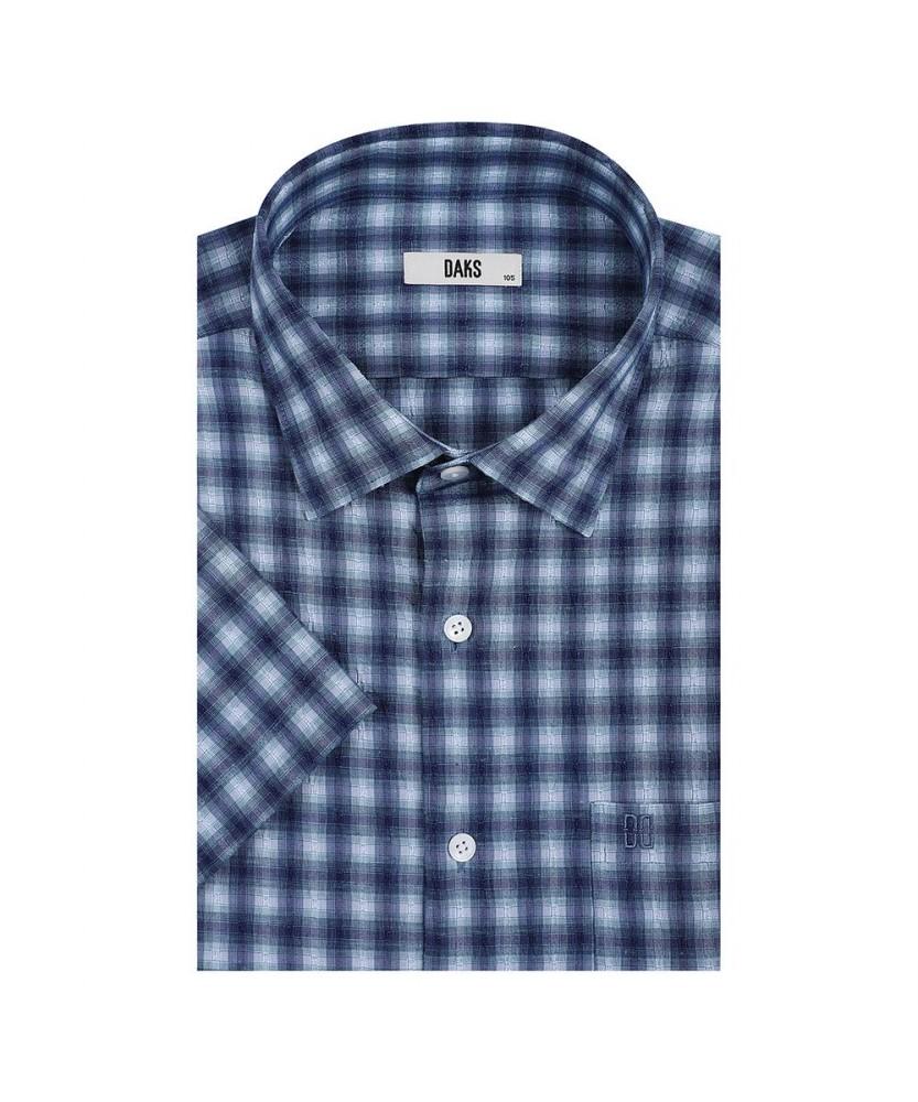 Dagseusyeocheu Linen Blend Easy Care Small Check Stretch Short Sleeve Shirt_Dls1Shcs104N1