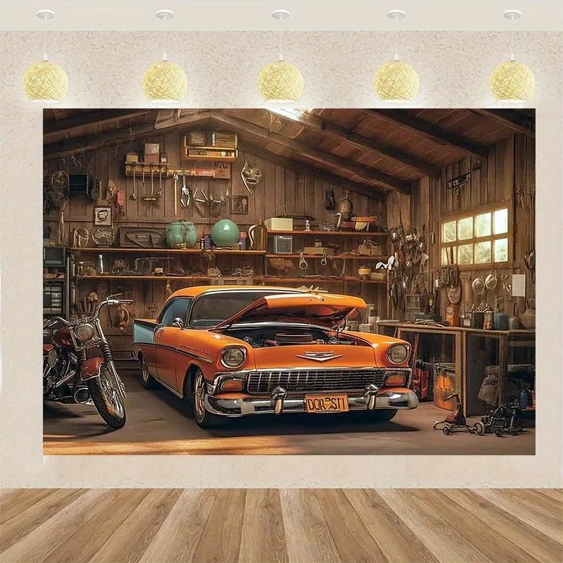 Klassisches Werkstatt-Tapestry: Paradies für AutoenthusiastenWanddekoration Hintergrundtuch, Schlafzimmer Zimmer Heimdekoration