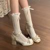 Block Heel High Heels Women's French Platform Ballet Shoes