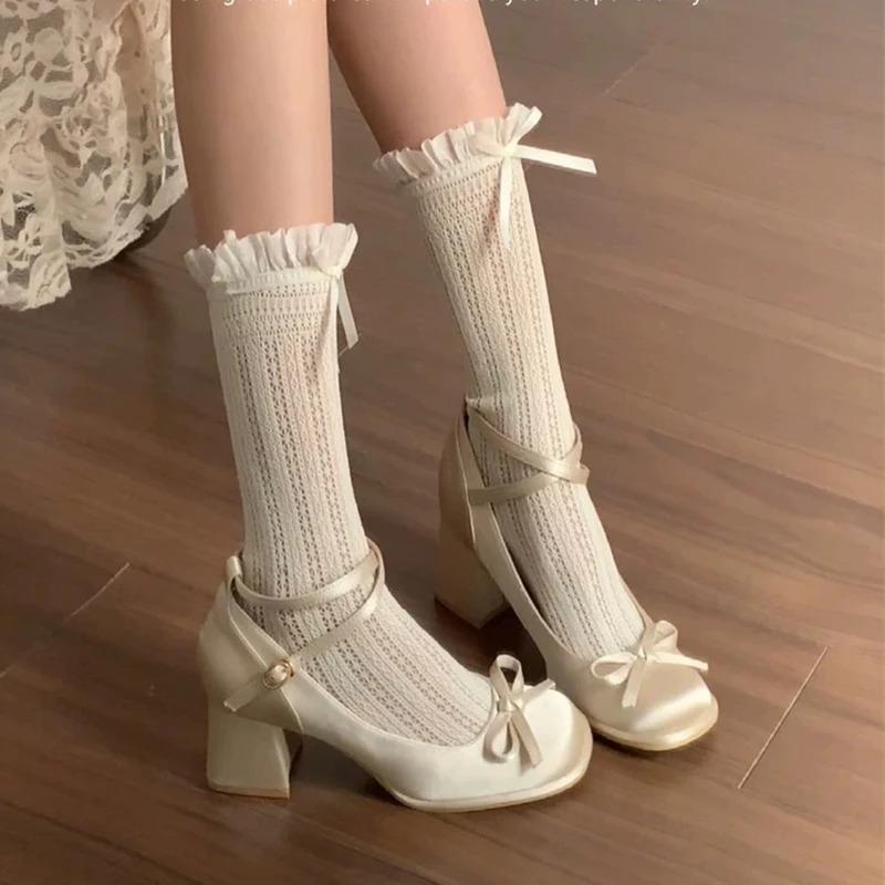 Block Heel High Heels Women's French Platform Ballet Shoes