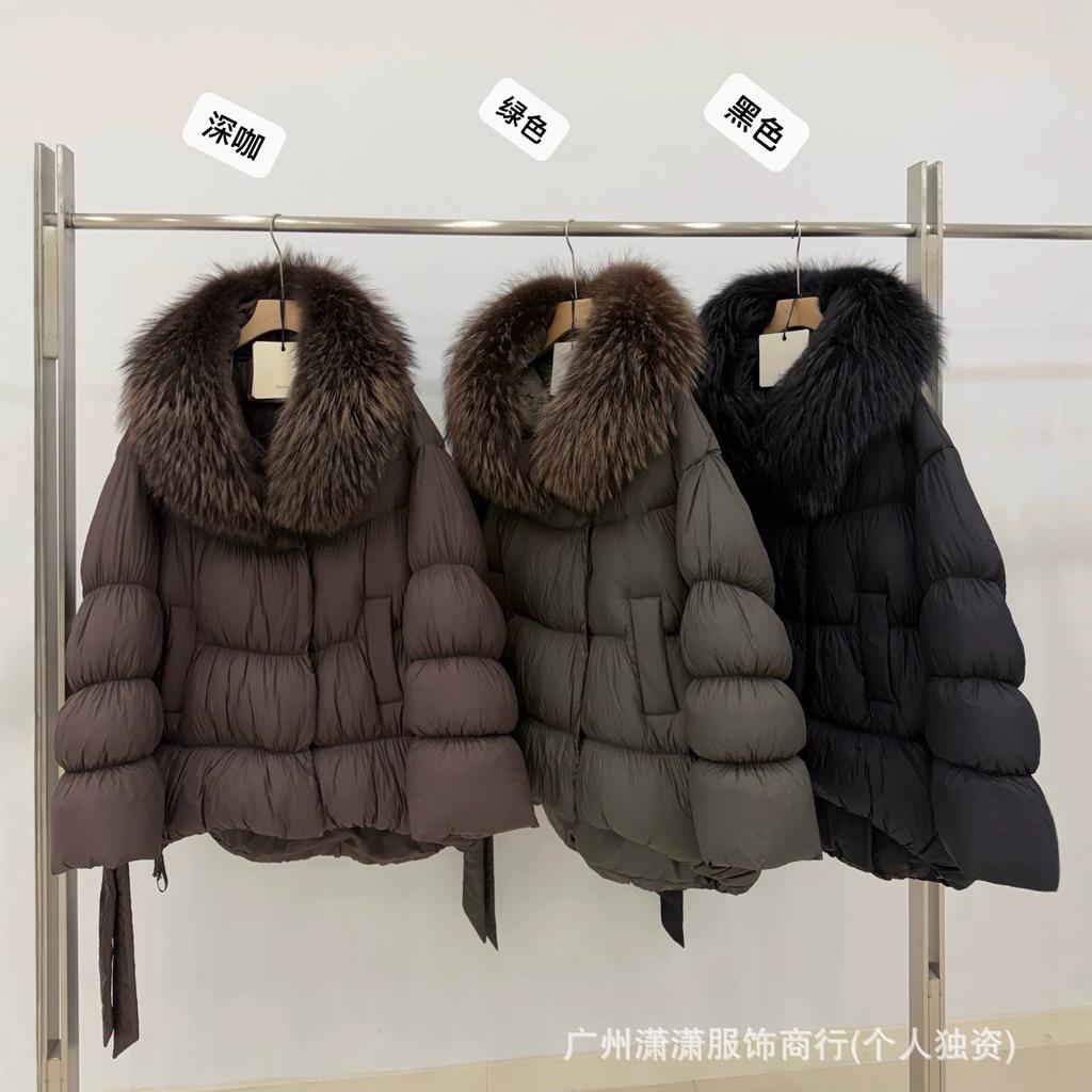 Winter new natural big fur collar white duck down jacket women loose thickened warm fashion jacket real fox