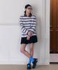 Stamp Stripe Collar T-Shirt_Brown