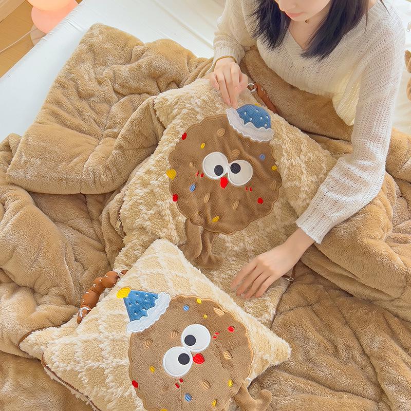 Winter Cartoon Kissen & Decke Kombi: Niedlich, Verdickt, Doppelte Verwendung für Auto oder Zuhause