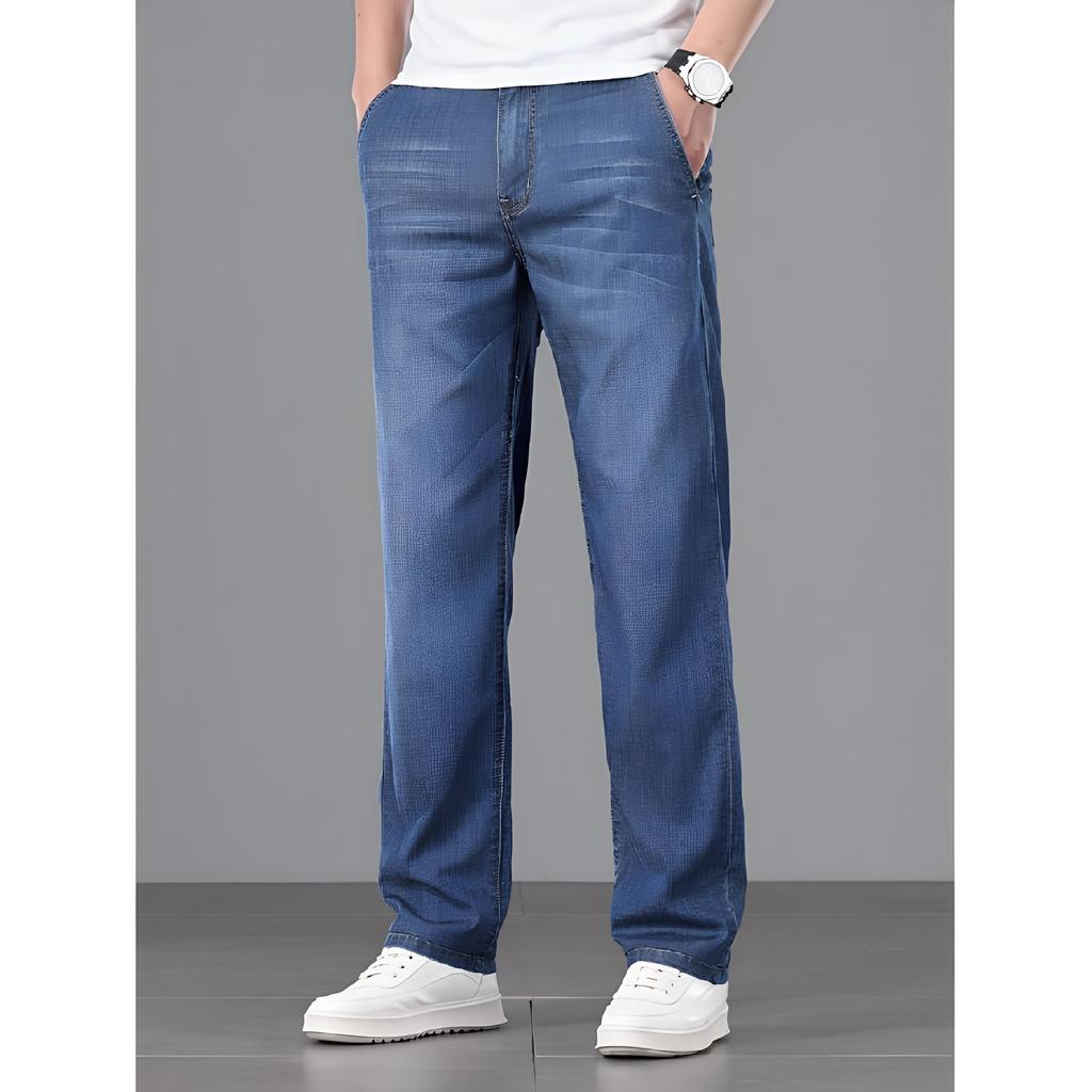 Mulberry Silk Tencel Jeans Men's Loose Straight Summer Middle-aged Casual Business Ice Silk Thin Pants