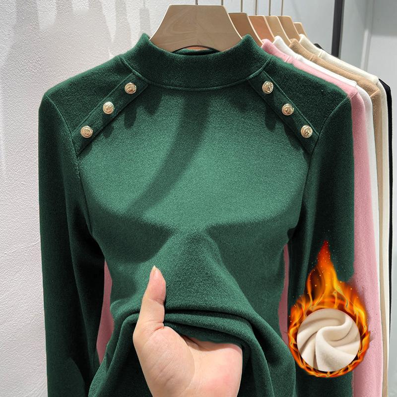 Mid-collar Bottoming Shirt For Women In Autumn And Winter, New Style White Long-sleeved T-shirt, Stylish Small Shirt