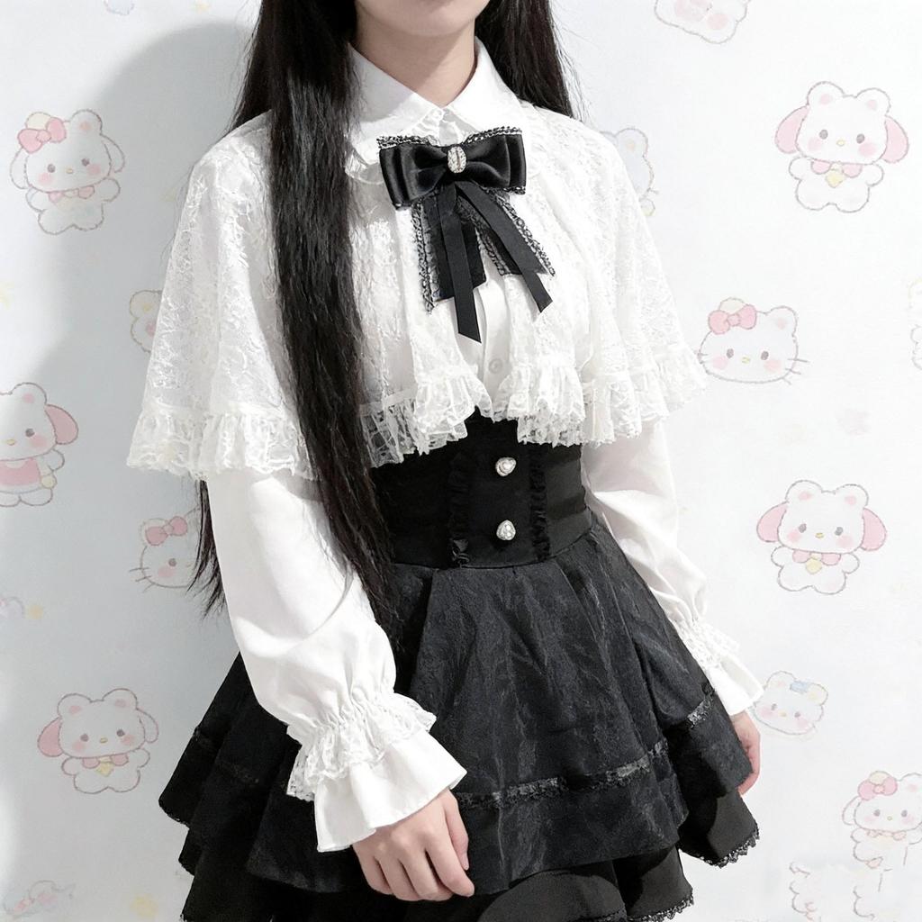 Lace Cloak Top & High-Waisted Skirt Set - Sweet Lolita Style