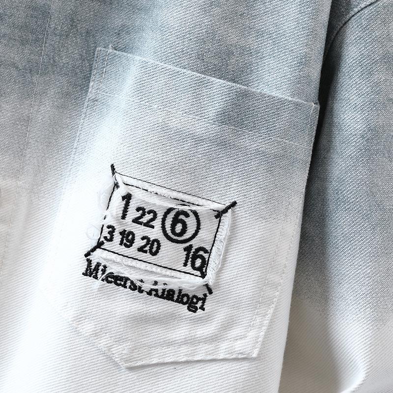 Męska Fajowa Jeansowa Kurtka o Luźnym Kroju - Modna Wysokiej Jakości Koszula z Długim Rękawem dla Nastolatków