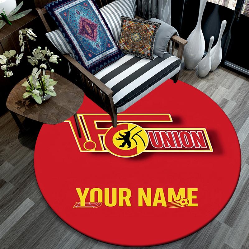 Custom Name,FC Union Berlin pattern round rug,Carpet Rug for Living Room Bedroom Playroom ,Non-slip Floor Mat,Holiday Gifts and Birthday Gifts.