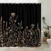 Vintage Black Gold Boho Shower Curtain, Dark Wildflower Botanical Print, Farmhouse Floral Art with Hooks