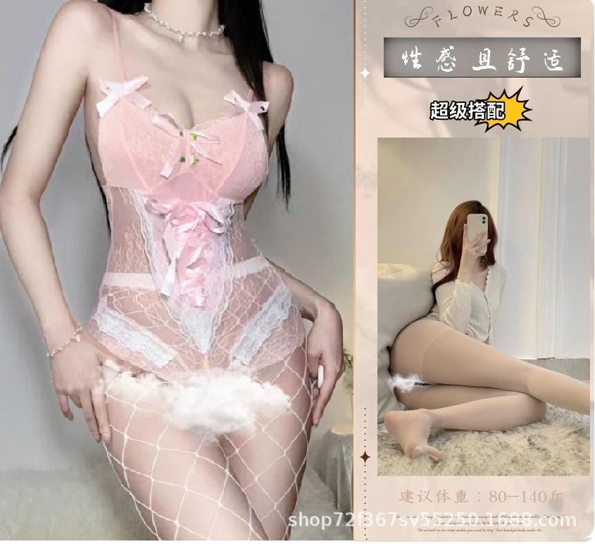 Sexy lingerie girl small fresh pink pajamas back cross strap sexy miniskirt women's suit underwear
