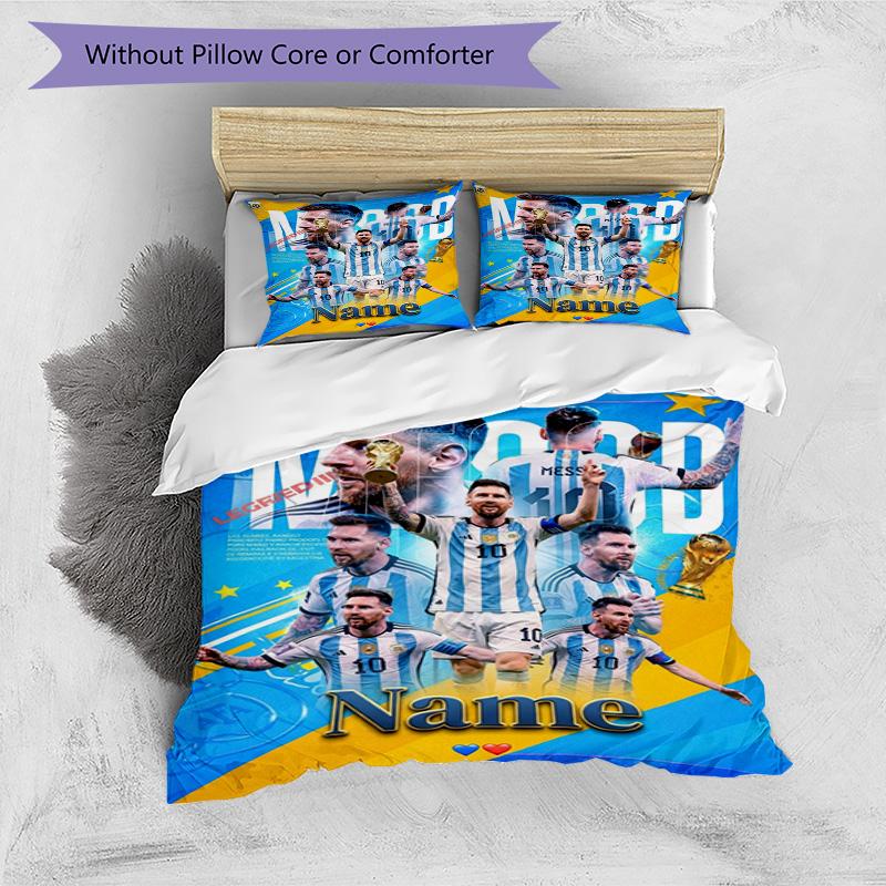 Messi World Cup Champion Personalized Name Bedding Set,Premium Bed Linen for Bedroom Home Decoration,Perfect Collectible Gift for Messi Fans,Easy Care