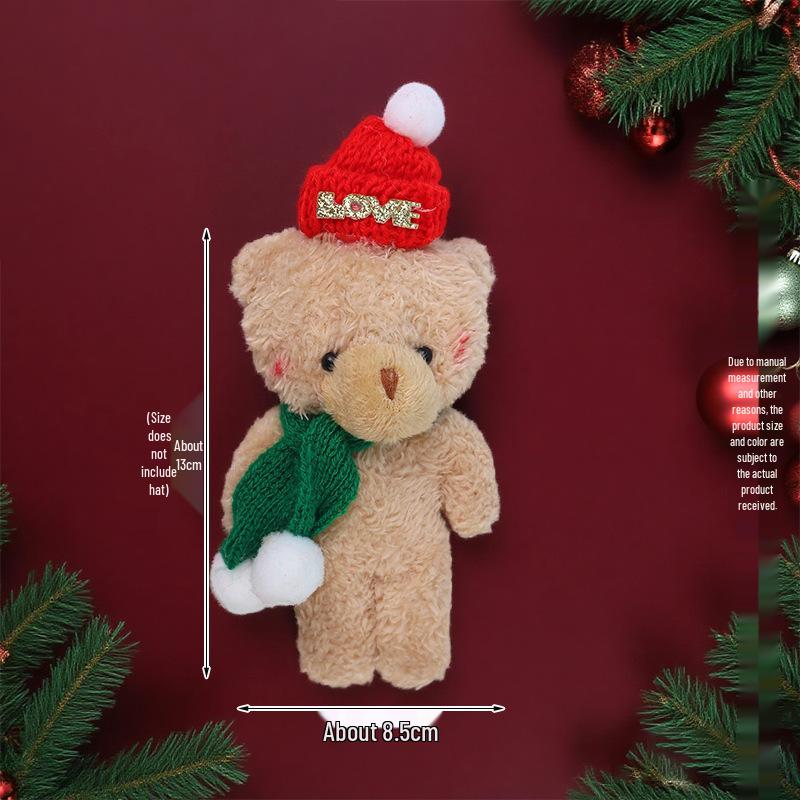 Cute Christmas Bear Plush with Blush, Scarf, Jumpsuit & Keychain Pendant - Adorable Stuffed Toy Gift