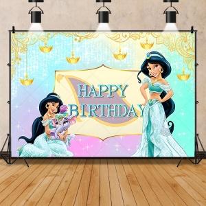 Princess Jasmine Aladdin Theme Background Children Girls Birthday Party Decoration Background Banner Baby Shower Supplies Props