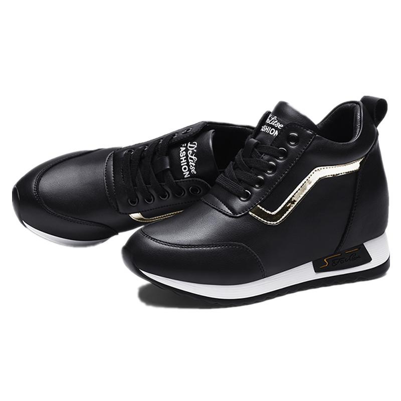 Inner Height Increase Leather Surface Women's Shoes Spring Sports Shoes Soft Leather Long Wear Not Tired Travel Shoes
