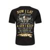European sizes Men's Gothic "Now I Lay" Gun & Skull Print T-Shirt - -Inspired Back Print with Bullet Casings & Revolver Design