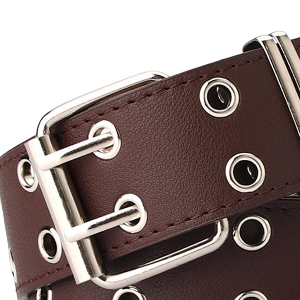 Double Grommet Belt, Adjustable with for Women Men Vintage PU Leather Jeans Belt