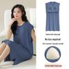 2026 Women's Spring/Summer Blue Nightgown with Built-in Bra, Short Sleeves, Round Neck, Casual Homewear Style