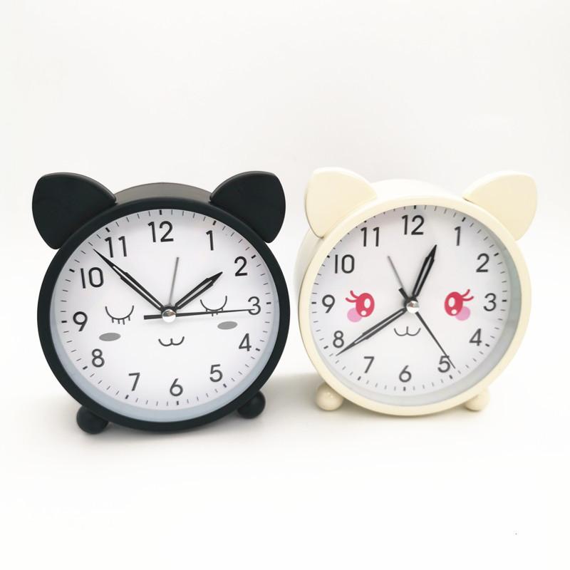 Bear Short Eared Clock Cartoon Clock Face Children's Alarm Clock   Metal Table Clock Student Clock Silent Night Light