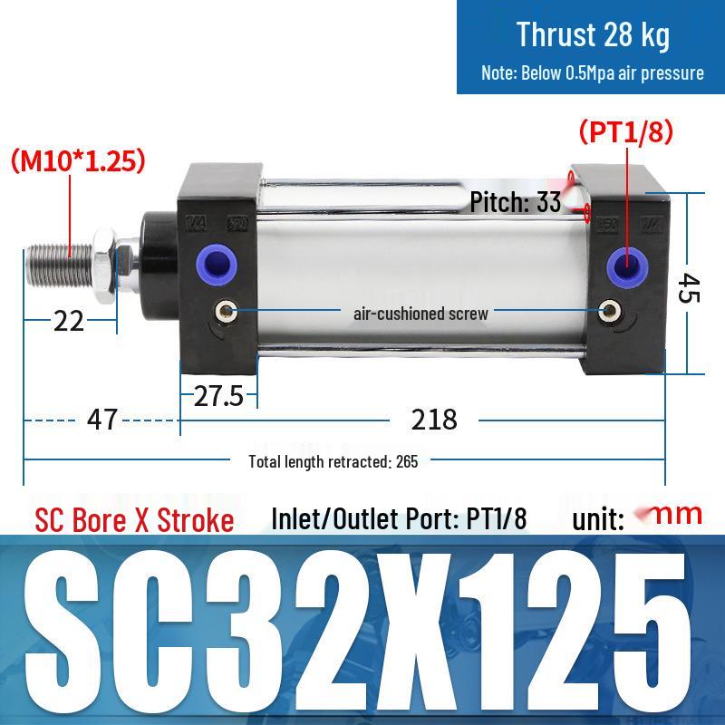 SC63 High Thrust Small Pneumatic Cylinder, Model SC40/50/80/100*125X150X200X500-S