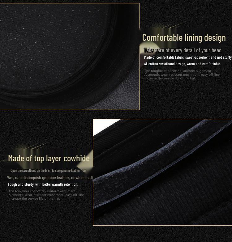 Męska Czapka z Daszkiem typu "Kaczka" ze Skóry Bydlęcej - Ciepła w Stylu Wojskowym na Jesień i Zimę