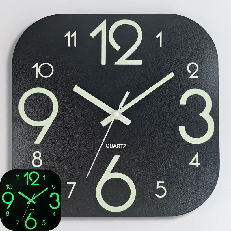 30cm Square Luminous Wooden Wall Clock Silent Clock MDF Wood Grain Luminous Creative Fluorescent Clock