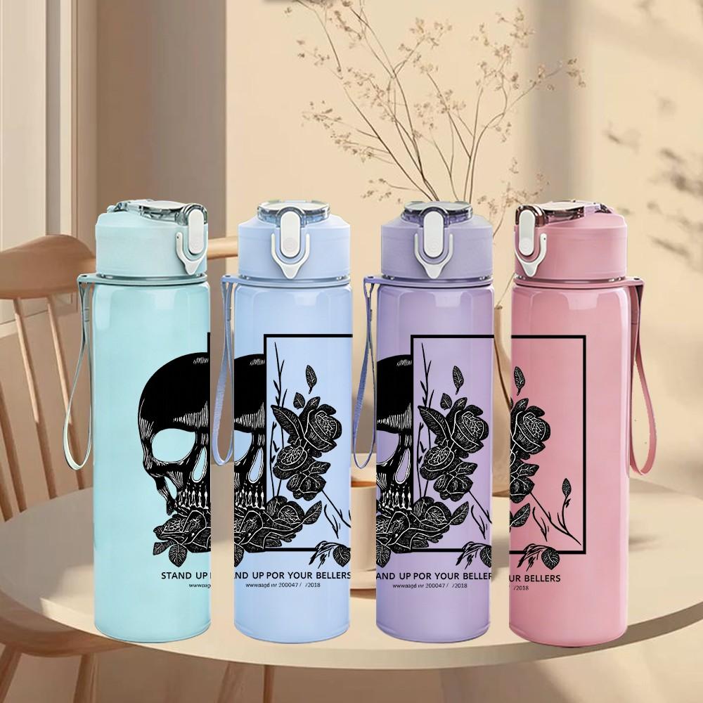 1PC Skull Soldier Monochrome Art 750ml Color Plastic Sports Water Bottle Leakproof Flip Straw Lid Suitable for Sports Office Home Use