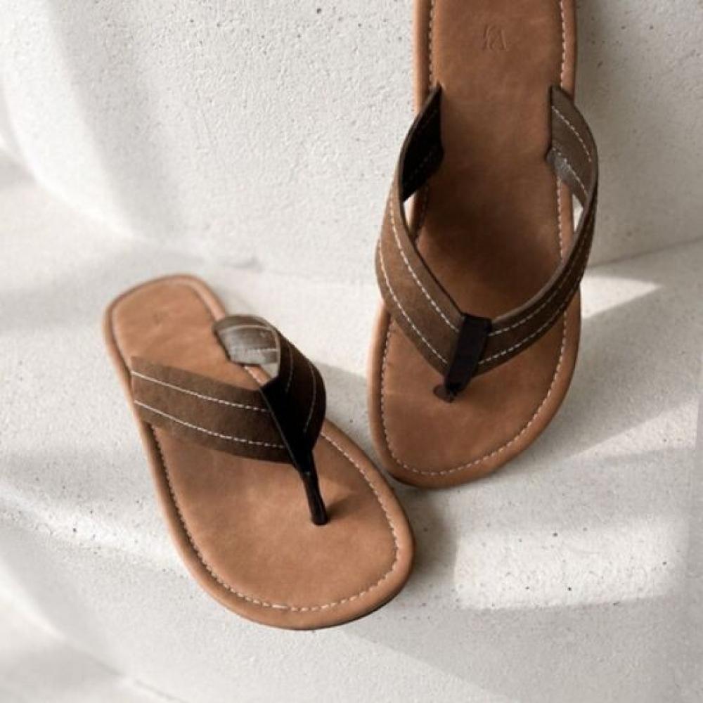 Melting Brown Women Suede Strap Daily Flip Flop Slipper 3color