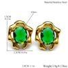 Vintage Gold Color Stainless Steel Green Glass Geometric Stud Earrings for Women Men Irregular Ear Studs Statement Jewelry Gift